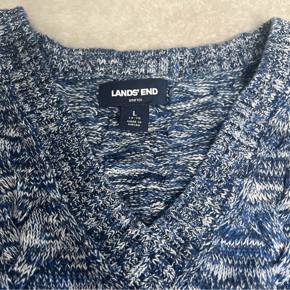Land's End Drifter Sweater Women's Large Chunky Marled Knit Pullover Preppy Blue - Picture 3 of 8